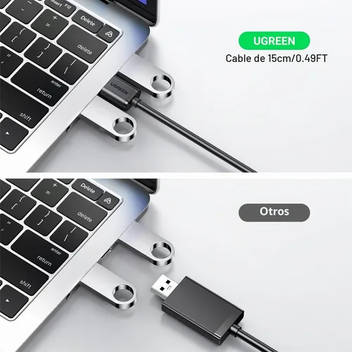 Vista 8 de UGREEN Adaptador de audio USB, con tarjeta de sonido estéreo externa, con auriculares de 3,5 mm y micrófono, con conector, para Windows, Mac, Linux