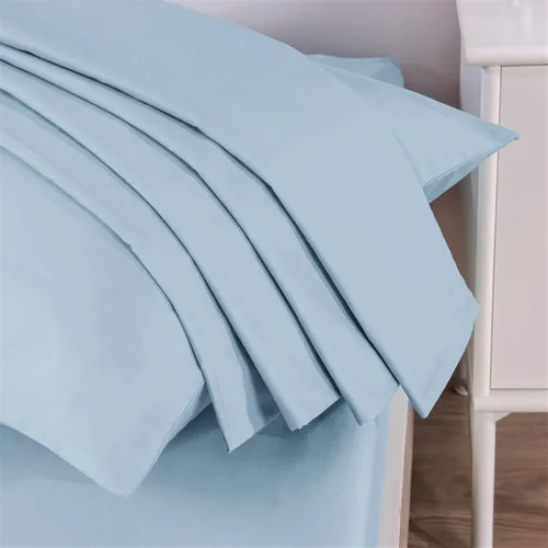 Vista 6 de DaDa Bedding - Lujoso juego de sábanas bajeras de algodón suave, color azul pastel sereno con fundas de almohada a juego, diseño de bolsillo