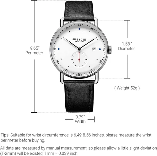Vista 3 de FEICE Reloj automático unisex clásico Bauhaus reloj mecánico curvo espejo resistente al agua, con correas de cuero -FM506
