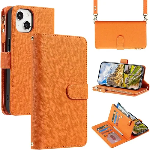 Vista 15 de Funda Cartera para iPhone 13/14 con Tarjetero, Funda Cruzada con Correa para el Hombro, Bolsillo con Cremallera Cartera de Cuero PU para iPhone 13