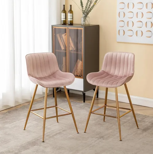 Vista 10 de Sidanli Blue - Juego de 2 taburetes de bar de terciopelo de 24 pulgadas con reposapiés, sillas de bar modernas para el hogar, isla de cocina, comedor