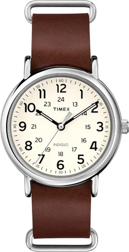 Vista 9 de Timex Reloj Weekender de 40 mm, para hombre Azul/Crema/Tono Plateado