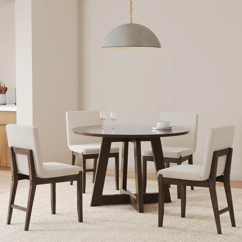 Vista 32 de Nathan James Gracie - Silla de comedor moderna con cojín, silla de comedor tapizada con marco de madera maciza, color marrón claro, juego de 2