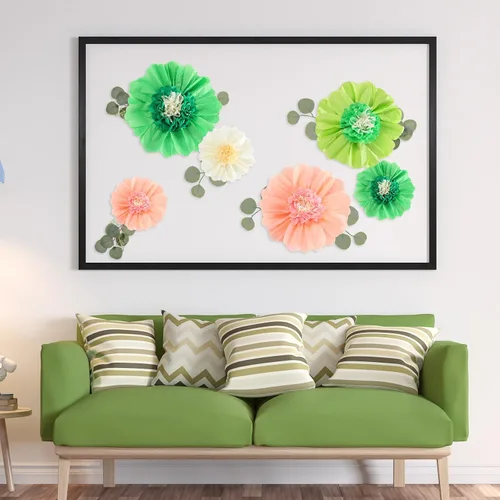 Vista 7 de Lincia 40 piezas de flores gigantes de papel y hojas artificiales de eucalipto, flores de papel grandes para decoración de pared, hojas sintéticas