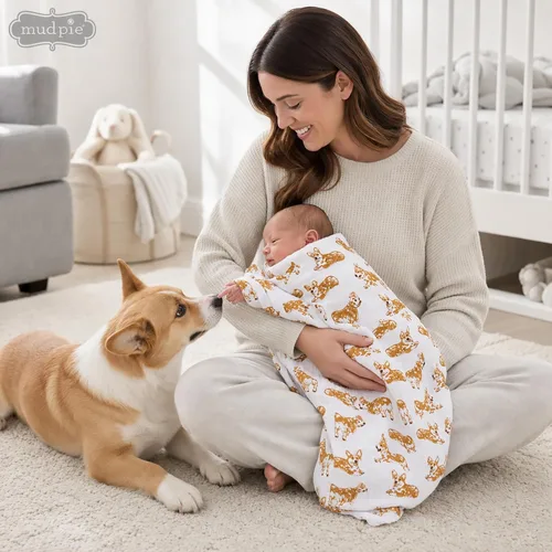 Vista 10 de Mud Pie Manta para Bebé con Diseño de Raza de Perro, Corgi, 47" x 47