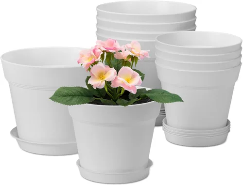 Vista 15 de homenote Macetas de plantas, macetas de 6/7.5 pulgadas para plantas, macetas de plástico para interior con múltiples agujeros de drenaje y bandejas