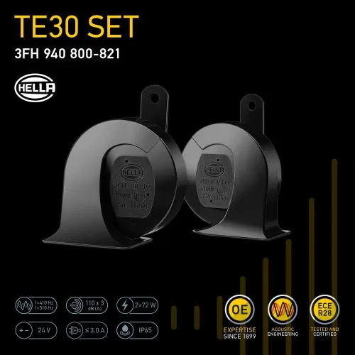 Vista 64 de HELLA 012010971 Kit de Bocina de Trompeta Negra de 12V (Ajuste Universal - Paquete Blíster)