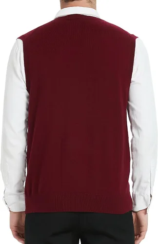 Vista 3 de Kallspin Chaleco de mezcla de lana de cachemira para hombre con cuello en V