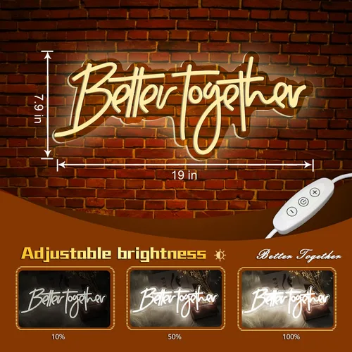 Vista 6 de Letrero de neón Better Together, con regulable, blanco cálido, decoración de pared de neón, utilizado para decoración de fiestas de cumpleaños