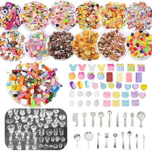 Vista 7 de 150 piezas de comida en miniatura, bebidas, botellas, accesorios para casa de muñecas, 1:12, mini cosas, juego de juguetes, cocina simulada, juego