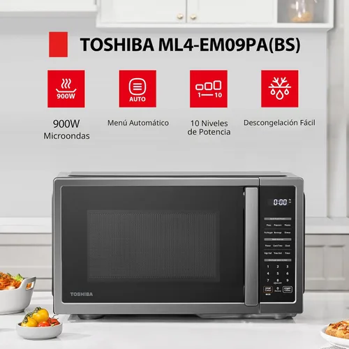 Vista 4 de TOSHIBA ML4-EM09PA(BS) - Pequeño horno microondas de encimera con 6 menús automáticos, función de silencio, bloqueo para niños, elementos esenciales