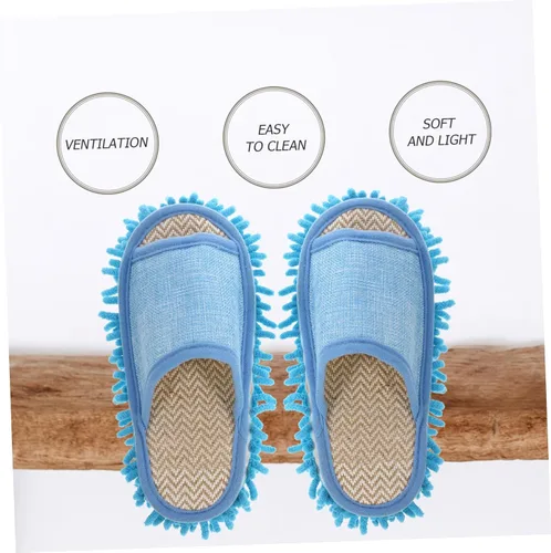 Vista 3 de Zapatillas de limpieza de pisos de microfibra, zapatos lavables para limpiar el polvo, zapatos de trapeador desmontables para limpieza de pisos