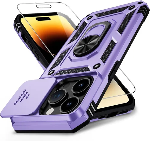 Vista 22 de Funda para iPhone 14 con cubierta para lente de cámara, protector de pantalla HD, protección contra caídas de grado militar de 10 pies, soporte
