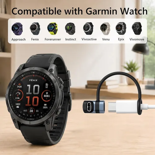 Vista 3 de Cable de carga para Garmin Watch, cable de carga USB de 3.3 pies con 2 conectores adaptadores de cargador para Garmin Fenix 5 5S 5X 7 7S 7S