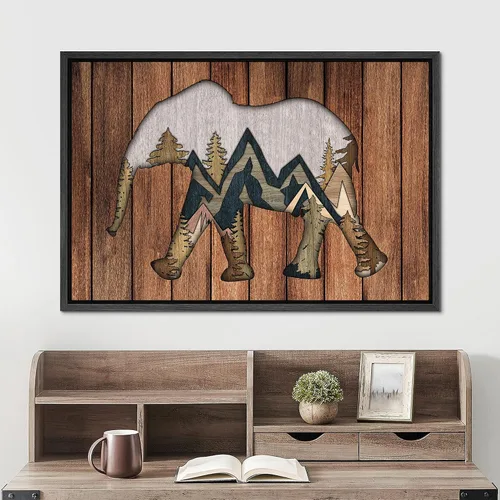 Vista 2 de SIGNWIN Lienzo enmarcado para pared, madera de doble exposición, bosque de elefantes, naturaleza, desierto, arte digital, arte moderno, decorativo