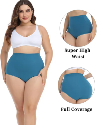 Vista 2 de wirarpa Ropa interior de algodón para mujer, de cintura súper alta, elástica, cobertura completa, paquete de 4