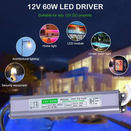 Vista 2 de Fuente de alimentación LED, adaptador de transformador de bajo voltaje IP67 impermeable con enchufe de 3 clavijas para cualquier luz