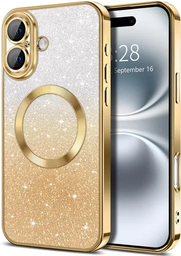 Vista 7 de Hython Funda para iPhone 13 Pro transparente con purpurina magnética [compatible con MagSafe] Protector completo de lente de cámara delgado