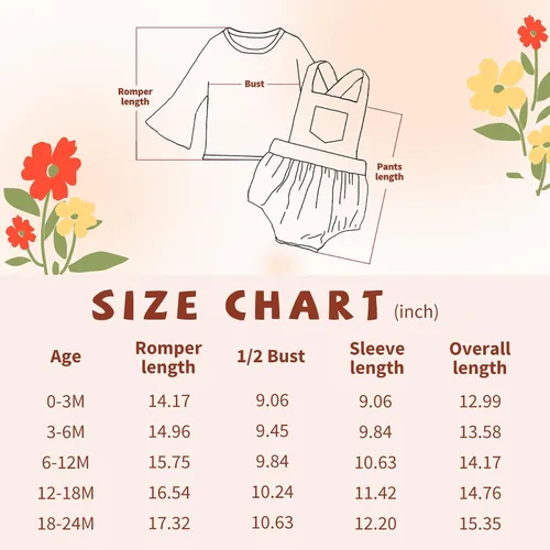 Vista 6 de Tiny Cutey Ropa de bebé recién nacida, mameluco de manga acampanada y overoles de pana, pantalones cortos, trajes de otoño para niña