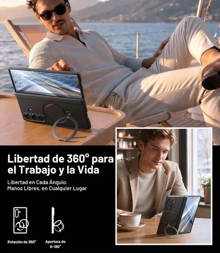 Vista 3 de TORRAS Soporte Magnético Giratorio de 360° para Funda Galaxy Z Fold 7, Protección de Bisagra Grado Militar, Compatible con Magsafe, Soporte de 360°