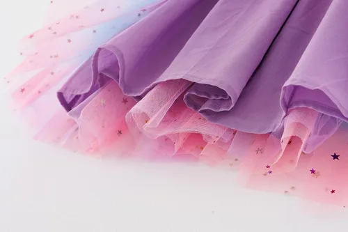 Vista 5 de Vestido de tutú arcoíris para niñas pequeñas, vestido de tul en capas, vestido de princesa para niña con diadema de estrella