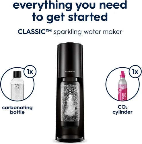 Vista 3 de Sodastream Classic Kit de máquina de refrescos y agua con gas (negro) con recipiente de CO2 de 60 L y botella de carbonatación