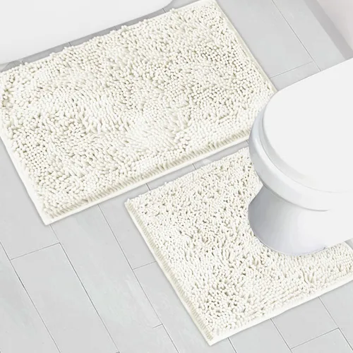 Vista 25 de Juego de 2 tapetes de baño de chenilla, superabsorbentes, con fuerte respaldo antideslizante de PVC, tapetes de baño para baño, peludos