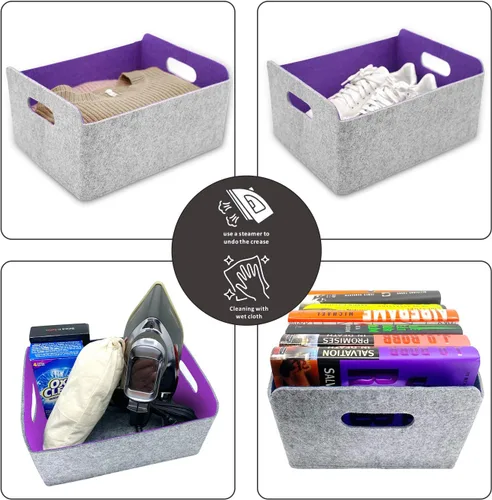 Vista 6 de Welaxy Cestas de almacenamiento plegables de fieltro, cubos de almacenamiento para estantes, caja de fieltro para niños, juguetes, revistas, libros