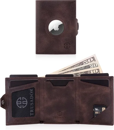 Vista 4 de TRUSADOR Verona - Carteras de cuero para hombres y mujeres, cartera de tres pliegues delgados con bolsillo frontal RFID