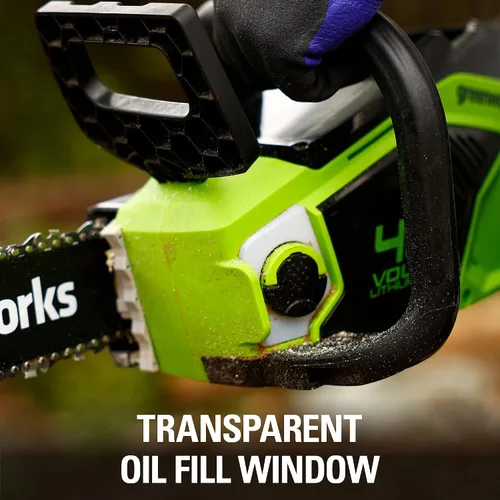 Vista 7 de Greenworks - Motosierra inalámbrica de 40 V y 14 pulgadas, eléctrica sin cable (Excelente para limpieza después de tormentas, poda y acampar), solo