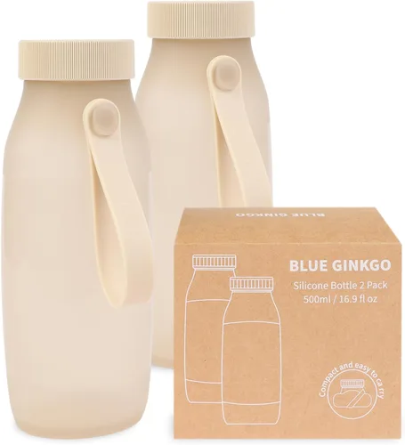 Vista 15 de BLUE GINKGO Botella de agua plegable – Botella de silicona ligera y plegable para viajes, senderismo y campamento