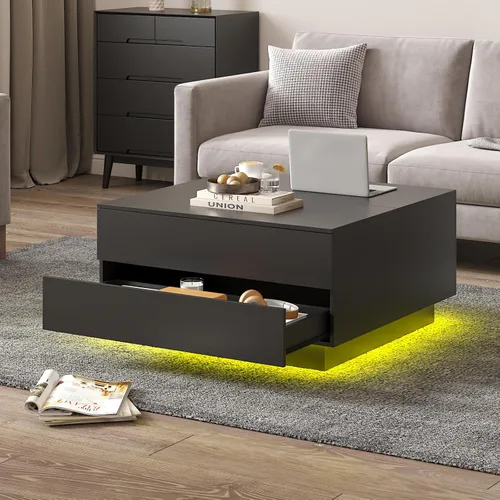 Vista 2 de HedoAjim Mesas de centro cuadradas con almacenamientos, moderna mesa de centro negra para sala de estar, mesas de centro de tapa abatible y 2