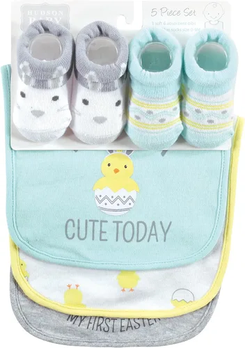 Vista 211 de Hudson Baby Conjunto de babero y calcetines unisex de algodón para bebé