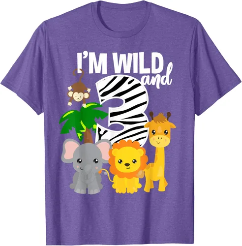 Vista 10 de Camiseta de cumpleaños con temática de zoológico de I'm Wild and 3, Negro, S