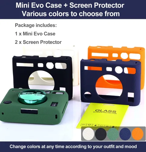 Vista 7 de Pocoukate Funda protectora para Instax Mini EVO, funda de silicona suave con protector de pantalla para cámara instantánea Fujifilm Instax Mini EVO