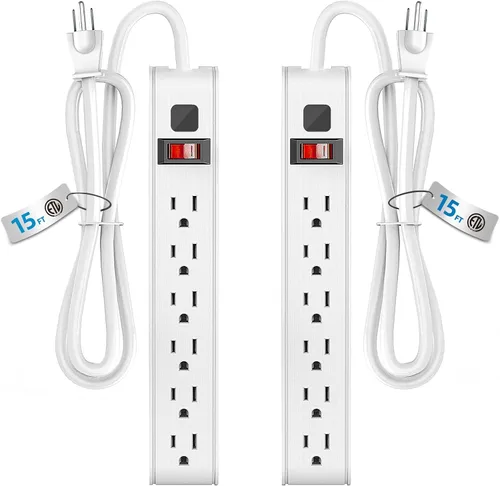 Vista 14 de Regleta protectora de sobretensiones, cable de extensión de 4 pies, protección contra sobretensiones de 600 julios, protección múltiple de 6 tomas