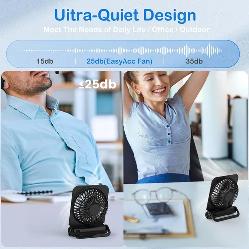 Vista 5 de EasyAcc Ventilador de escritorio pequeño, ventilador para cápsulas de sueño recargable, mini ventilador de escritorio silencioso de 2000 mAh