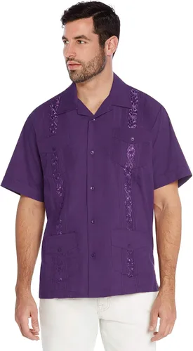 Vista 16 de vkwear Camisa de vestir de manga corta para hombre, estilo guayabera, cubana, playa, boda, informal, para hombre