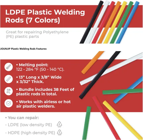 Vista 5 de JounJip Varillas de soldadura de plástico LDPE (7 colores) – Varillas planas de polietileno de baja densidad para reparación de kayak, canoa, tanque