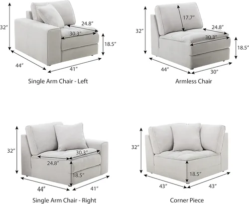Vista 2 de Roundhill Furniture Breton - Sofá modular modular para sala de estar, en forma de L, 5 piezas, gris ostra