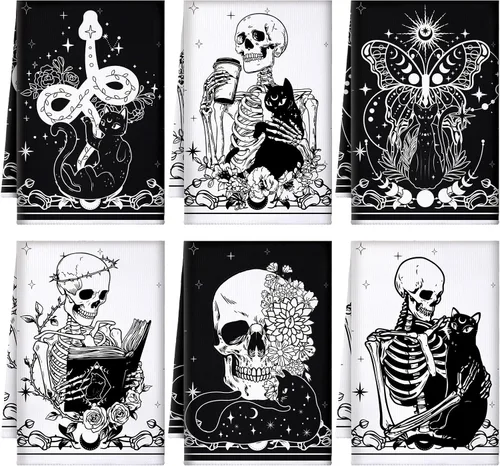 Vista 10 de Bencailor - 6 toallas de cocina góticas espeluznantes con tarot, toallas de mano, luna, sol, bruja, té, para fiestas de terror, regalos de baño
