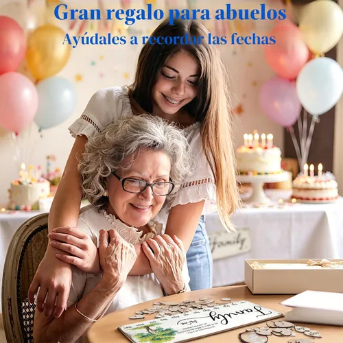 Vista 3 de Regalos de cumpleaños para mamá y abuela, calendario de madera con placa de recordatorio de cumpleaños familiar para colgar en la pared, presente A.