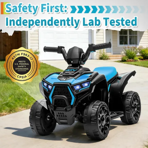 Vista 7 de ATV eléctrico para niños - Quad de 6 V y 4 ruedas con luces y música Azul