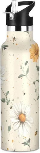 Vista 24 de Sport Insulated Water Bottle with Leak Proof Spout Lid Vacuum Insulated BPA-Free Leak Proof for Travel, Camping, Sports, Rustic Daisy Beige