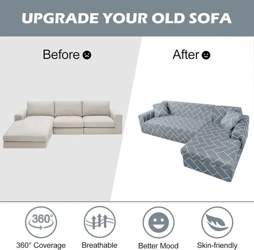 Vista 5 de HOTNIU Funda de sofá seccional de 2 piezas, funda elástica suave para sofá en forma de L, funda de sofá modular moderna con estampado para sala