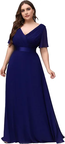 Vista 22 de Ever-Pretty Vestidos formales de noche de gasa para mujer con cuello en V de talla grande para mujeres con curvas, vestido de dama de honor de largo