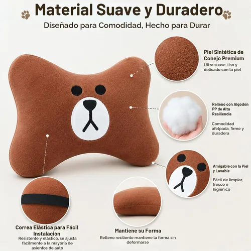 Vista 4 de CHERISH - Almohada para el cuello del automóvil, paquete de 2 cojines de apoyo para reposacabezas de oso, accesorio suave y cómodo, reposacabezas