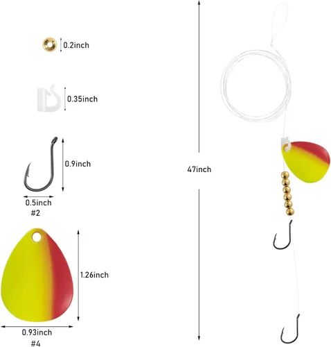 Vista 2 de Dr. Fish 10 Pack Walleye Rigs Kit, 47 Inches, 15LB Mono Crawler Harness Walleye Float Rig Colorado Spinner Octopus Hooks for Freshwater Trolling