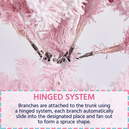 Vista 6 de Yaheetech Árbol de Navidad artificial preiluminado de 9 pies con luces incandescentes blancas cálidas, árbol de Navidad completo con nieve Rosa