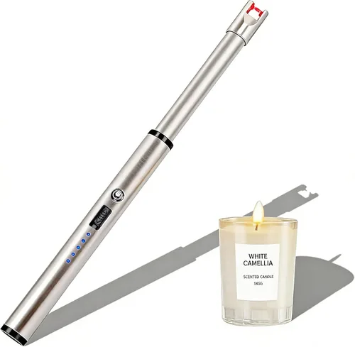 Vista 9 de Encendedor de velas eléctrico, resistente al viento, recargable por USB, sin llama, cuello largo, para velas, estufa de gas, chimenea, barbacoa